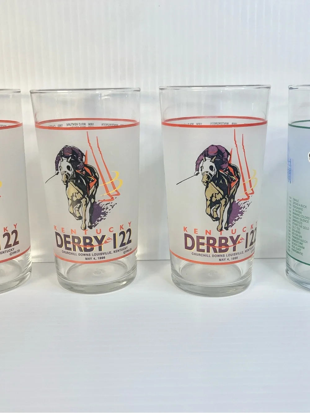 Set 4 Kentucky Derby Souvenir Glasses 1996-122nd & 2000-126th